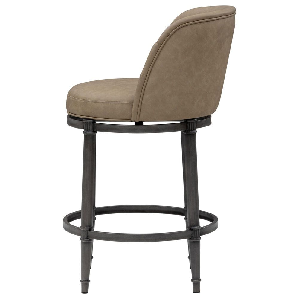 Armen Living Eunice Swivel Counter Height Stool with Mushroom Brown Upholstery in Antique Pewter, , large