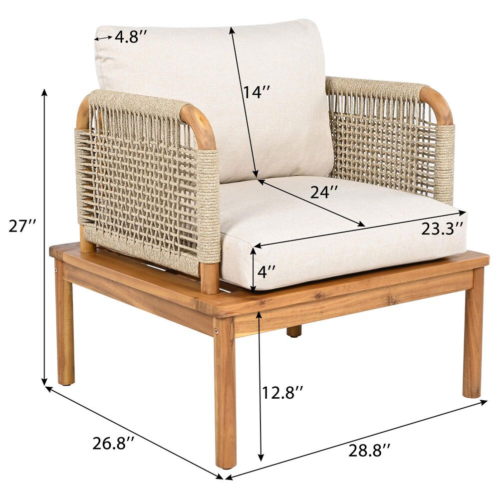 Hearth and Haven Outdoor Club Chairs with Teak Frame in Beige, , large