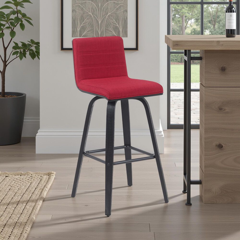 Armen Living Vienna Swivel Bar Height Stool with Red Upholstery in Black Brushed, , large