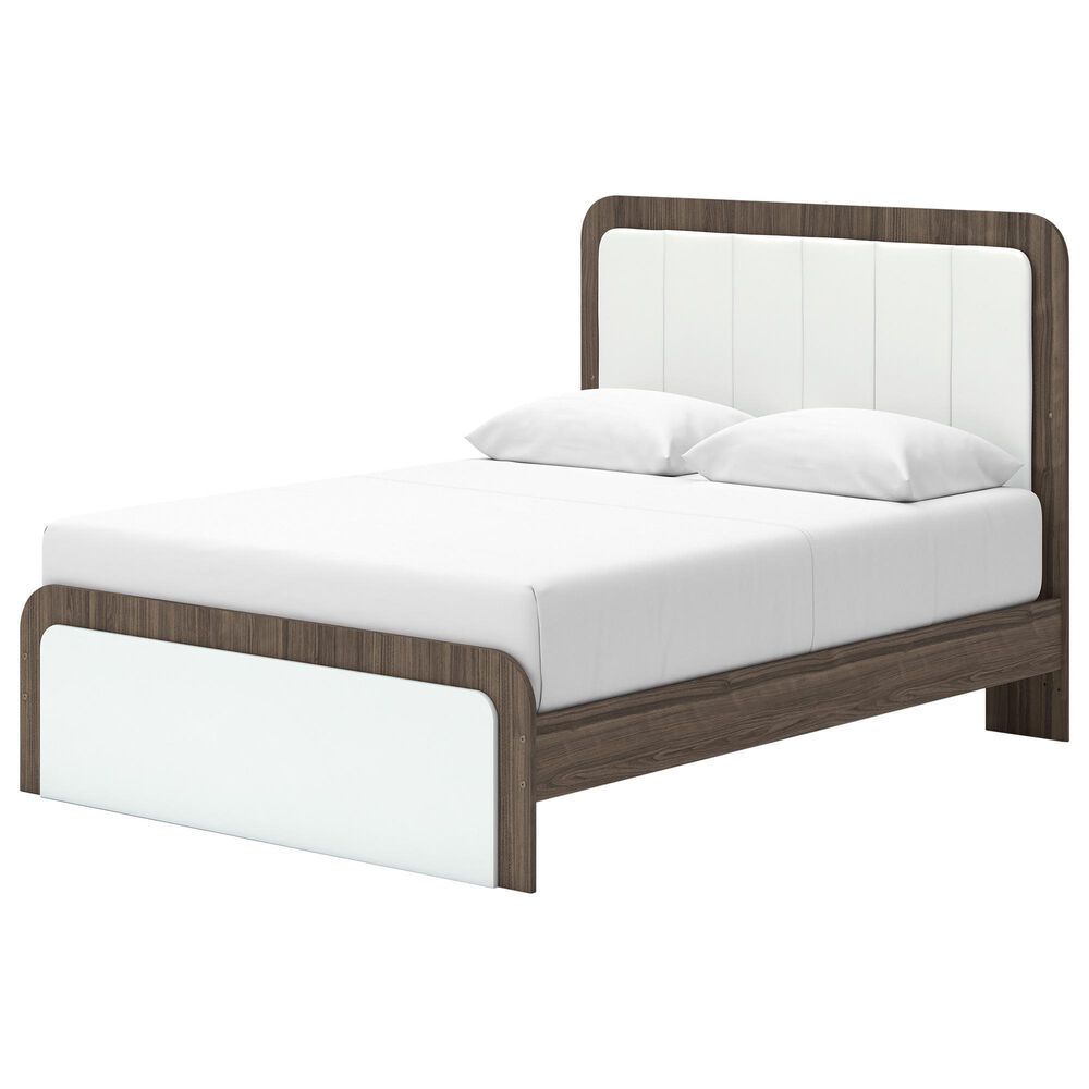 Ashley Kendanport Queen Upholstered Bed with Two Nightstands in Brown and White, , large
