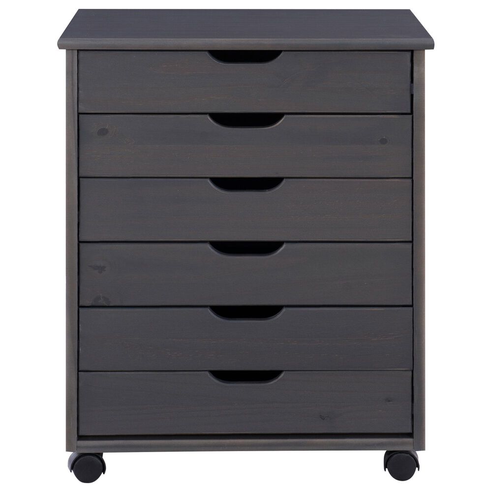 Linon Home Decor Cary 6-Drawer Wide Rolling Cart in Grey, , large