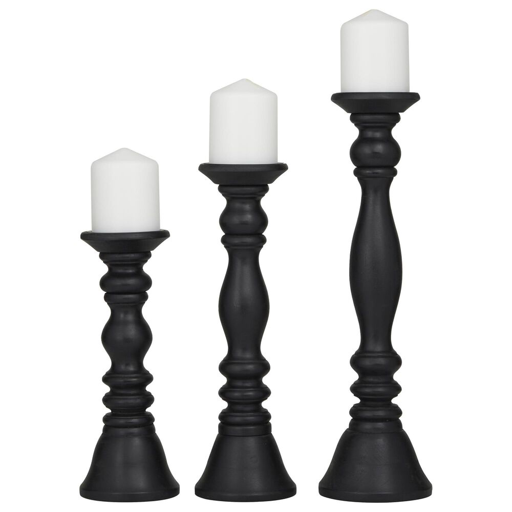Maple and Jade 12&quot;, 15&quot;, 18&quot; Turned Style Pillar Decorative Candle Holder in Black &#40;Set of 3&#41;, , large