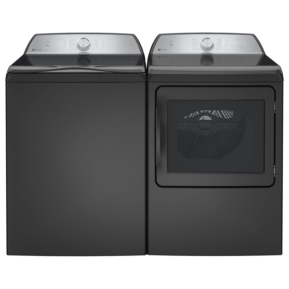 GE Profile 4.9 Cu. Ft. Top Load Agitator Washer and 7.4 Cu. Ft. Gas Dryer Laundry Pair in Diamond Gray, , large