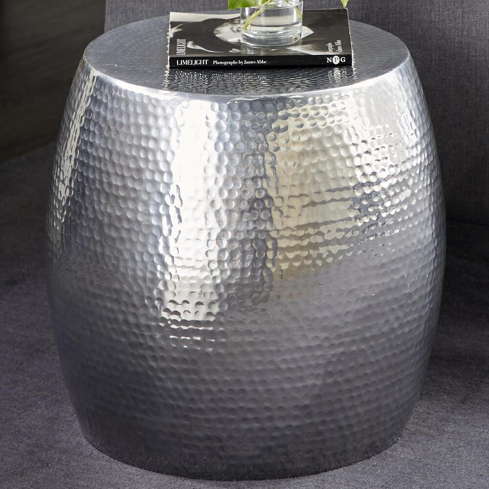 Maple and Jade Drum End Table with Hammered Design in Silver, , large