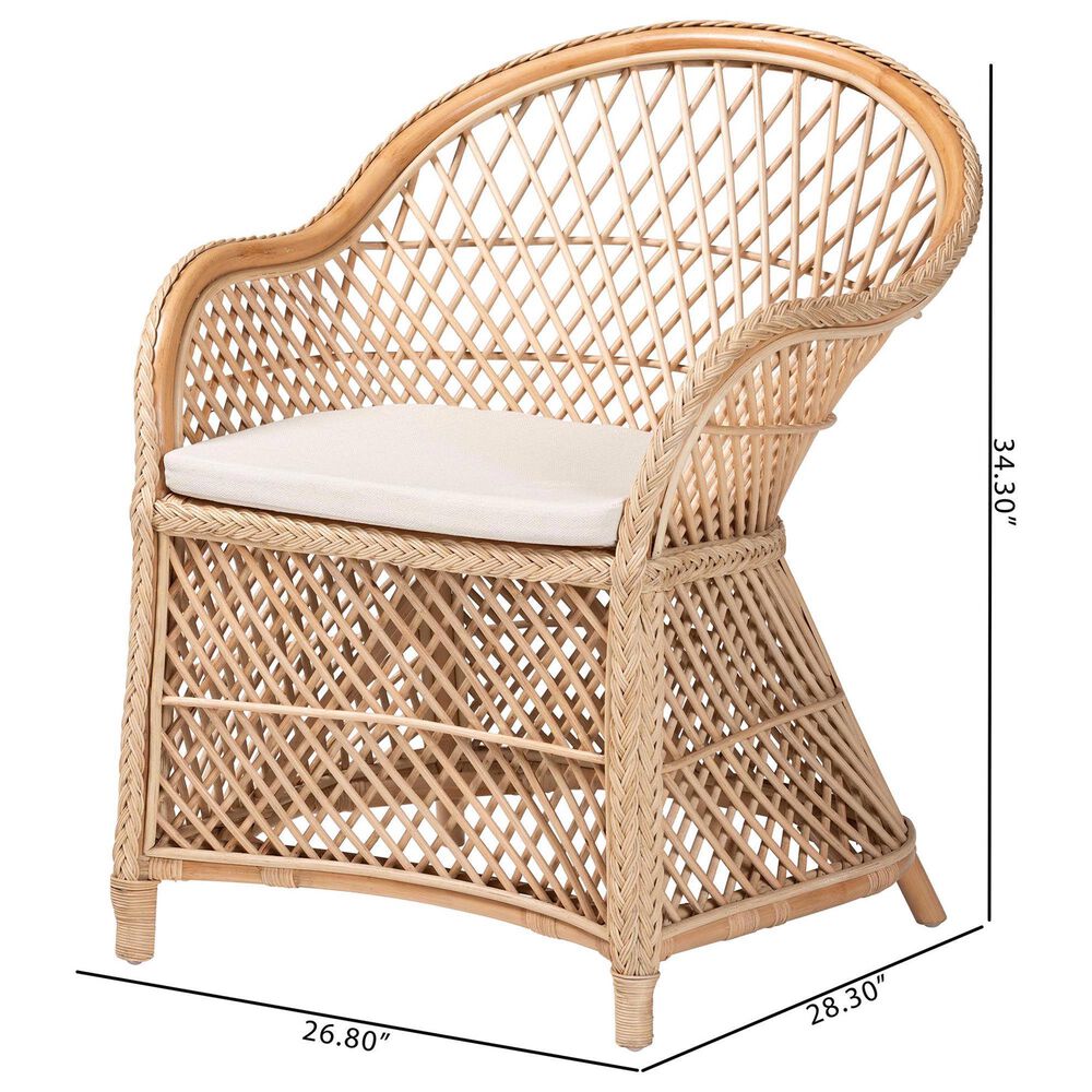 Baxton Studio Casilda Arm Chair with Natural Rattan in White, , large