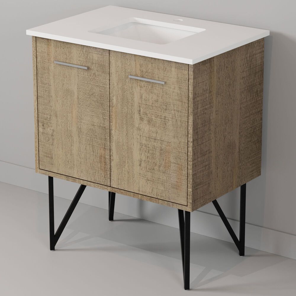 Lexora Home Lancy 30" Single Bathroom Vanity in Rustic Acacia with 2 cm White Quartz Top and Rectangular Sink, , large