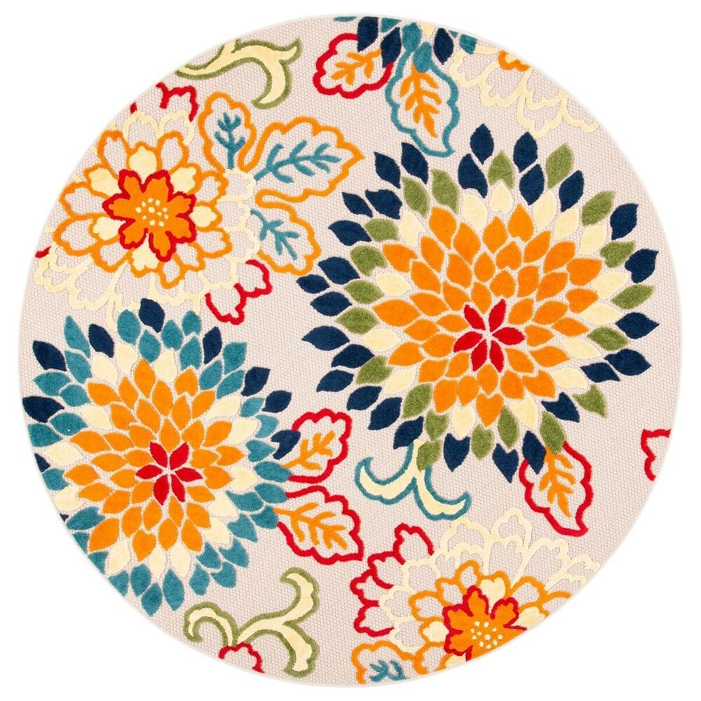 Safavieh Cabana 6&#39;7&quot; Round Ivory and Orange Area Performance Rug, , large