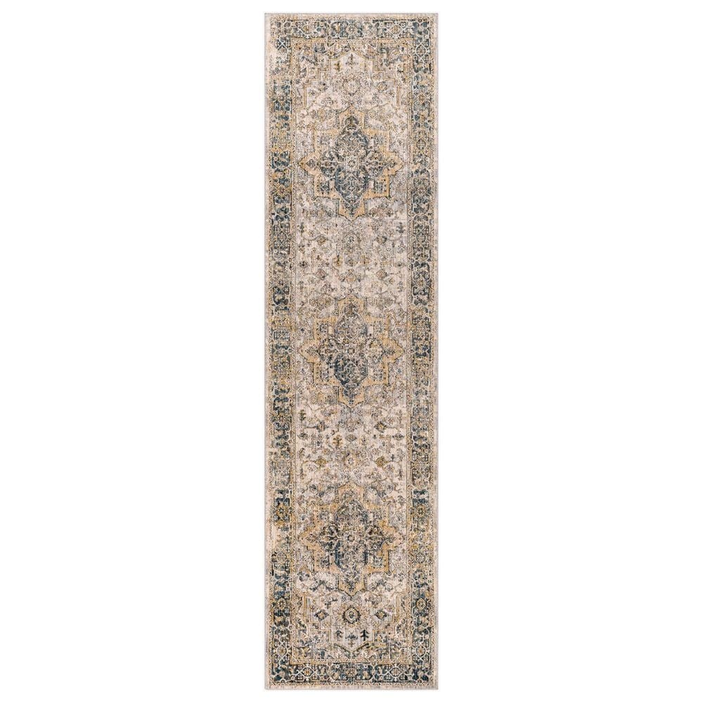 Surya Aspendos APS-2321 2"7" x 7"3" Teal, Mustard, Black, Medium Gray, Charcoal and Light Beige Runner, , large