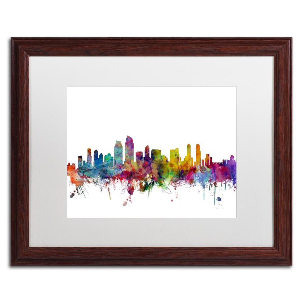 Timberlake Michael Tompsett "San Diego California Skyline" White Matted Brown Framed Art 16x20, , large