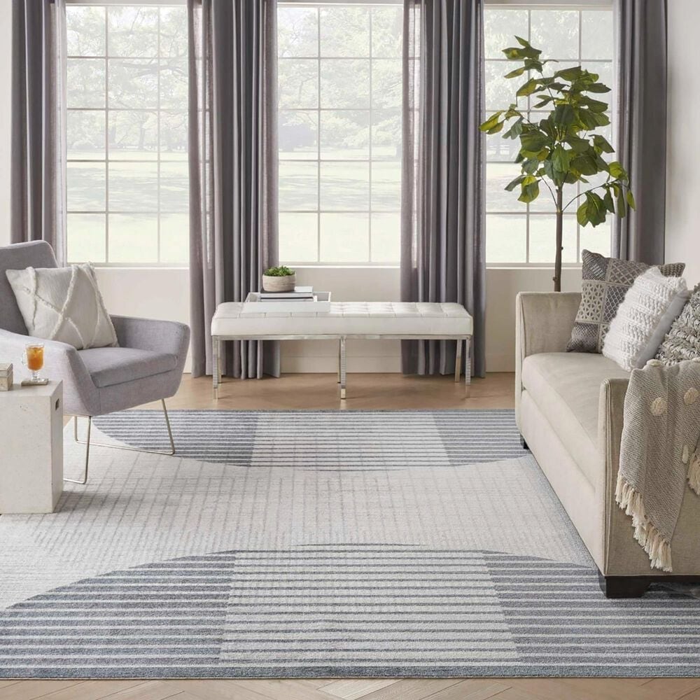 Nourison Astra Machine Washable ASW03 9&#39; x 12&#39; Ivory and Blue Area Rug, , large