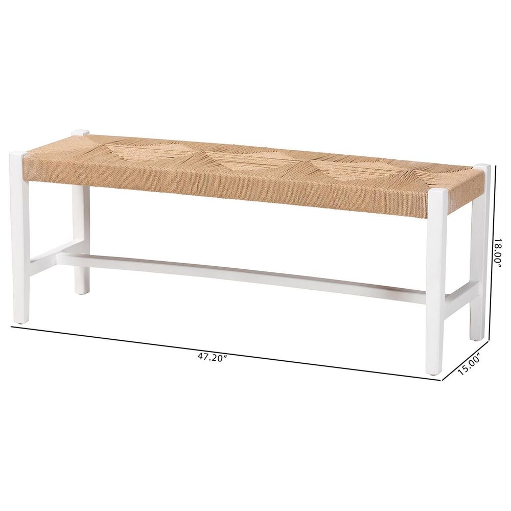 Baxton Studio Prita Dining Bench in White and Brown, , large