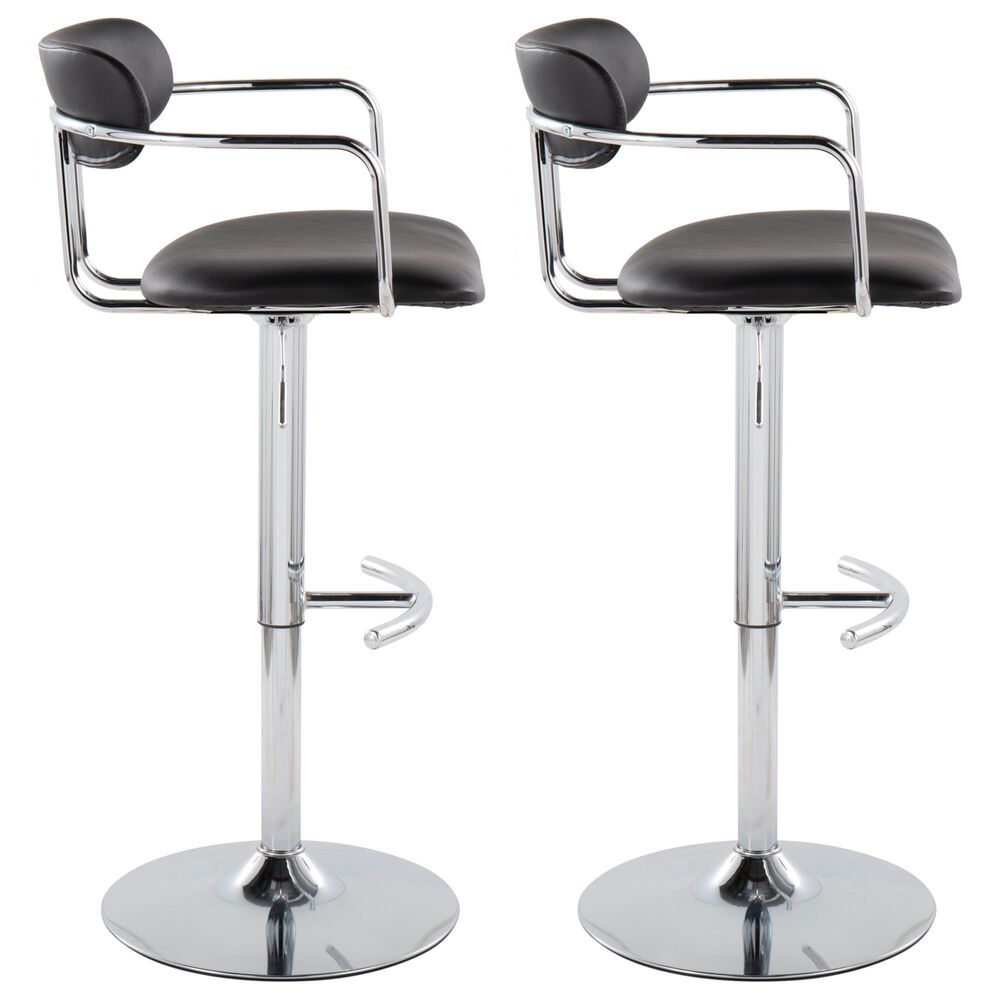 LumiSource Demi Swivel Adjustable Bar Stool with Black Upholstery in Chrome (Set of 2), , large