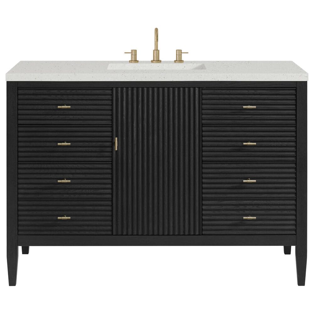 James Martin Vanities Myrrin 48&quot; Vanity in Carbon Oak with 3 cm Lime Delight Quartz Top, , large