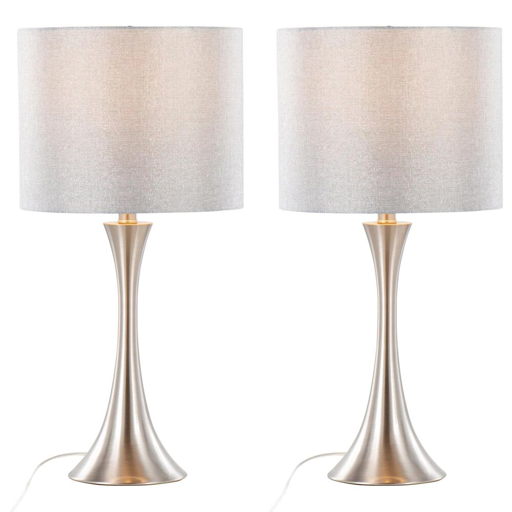 LumiSource Lenuxe 24" Metal Table Lamp with Grey Sparkly Linen Shade in Brushed Nickel (Set of 2), , large