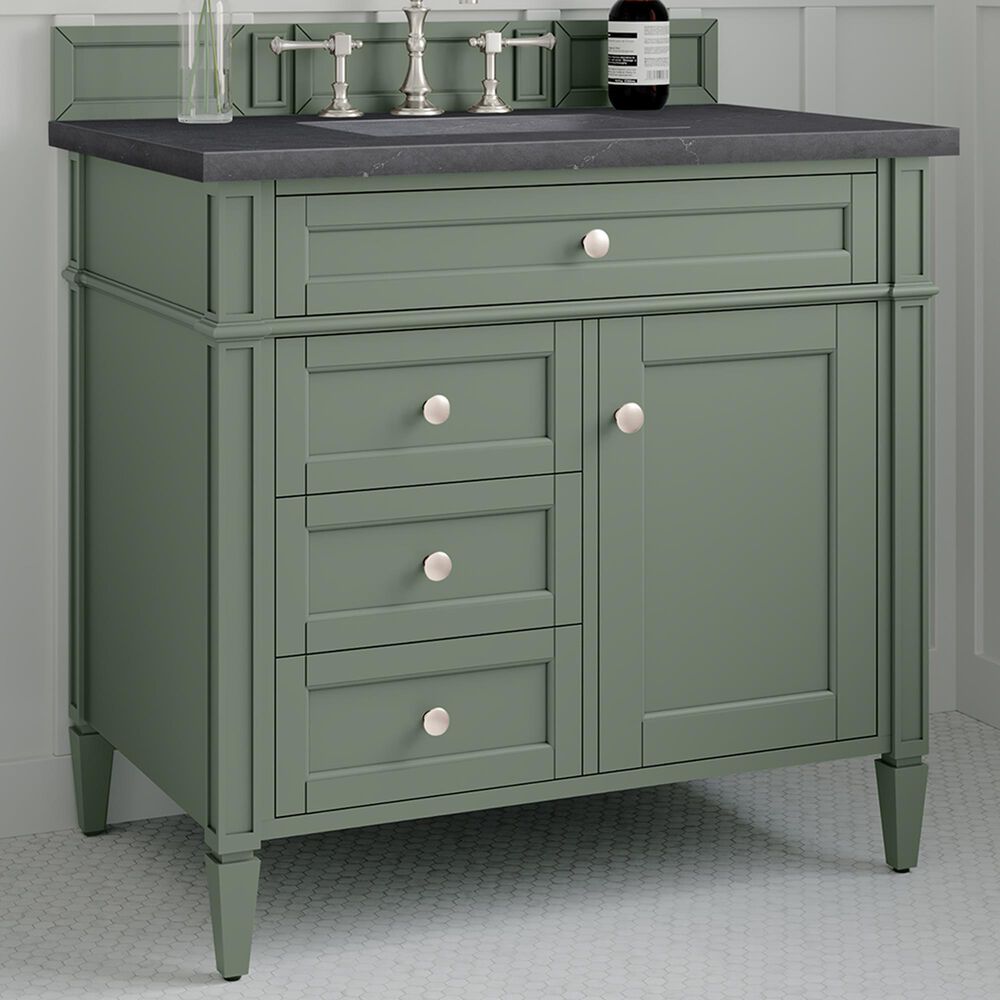 James Martin Vanities Brittany 36&quot; Single Bathroom Vanity in Smokey Celadon with 3 cm Charcoal Soapstone Quartz Top and Rectangular Sink, , large