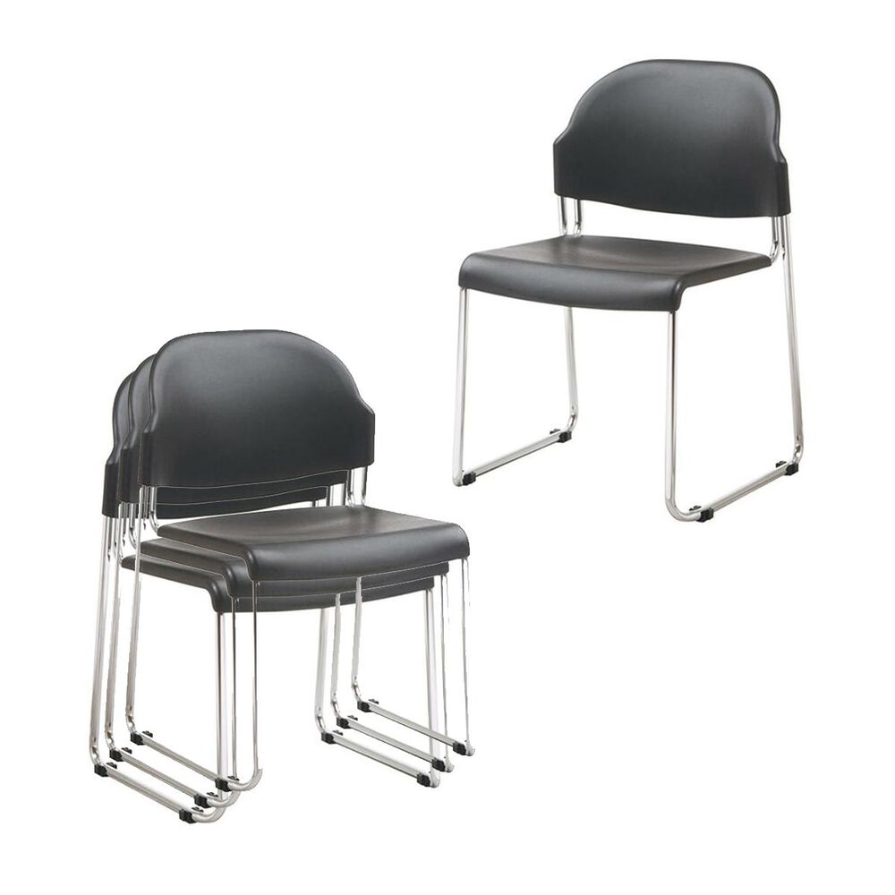 OSP Home Set of 4 Plastic Seat and Back Stack Chair in Black, , large