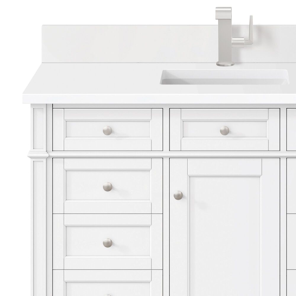 James Martin Vanities Brittany 48" Single Bathroom Vanity in Bright White with Single Hole 3 cm White Zeus Quartz Top and Rectangular Sink, , large