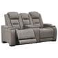 Ashley The Man-Den Power Reclining Loveseat/Console/Adjustable Headrest in Gray, , large