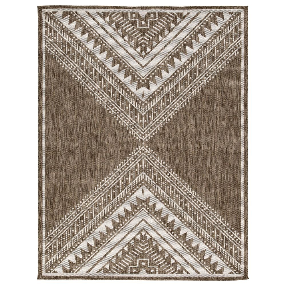 Ashley Dunsler 8" x 10" Brown and Cream Outdoor Rug, , large