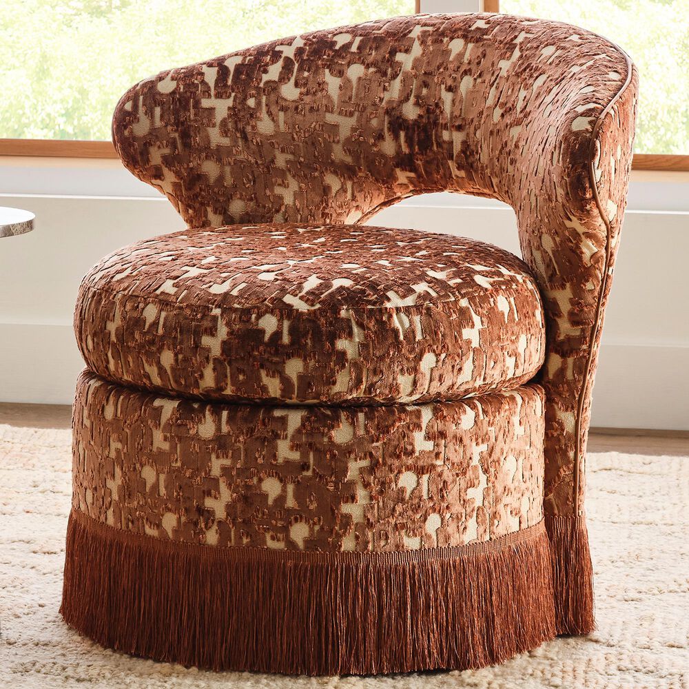 Massoud Furniture Libby Swivel Chair in Mamba Mocha and Mae Coral, , large