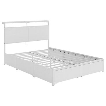 HOMLUX 4-Drawer Full Storage Bed with LED Headboard and Charging Station in White, , large