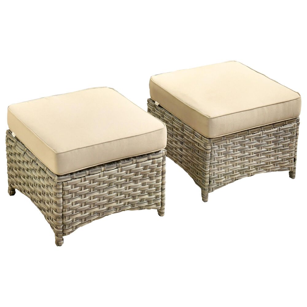 HOMLUX 2-Piece Outdoor Wicker Ottoman Set with Cushion in Beige, , large