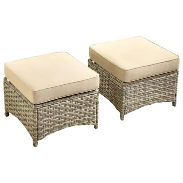 HOMLUX 2-Piece Outdoor Wicker Ottoman Set with Cushion in Beige, , large
