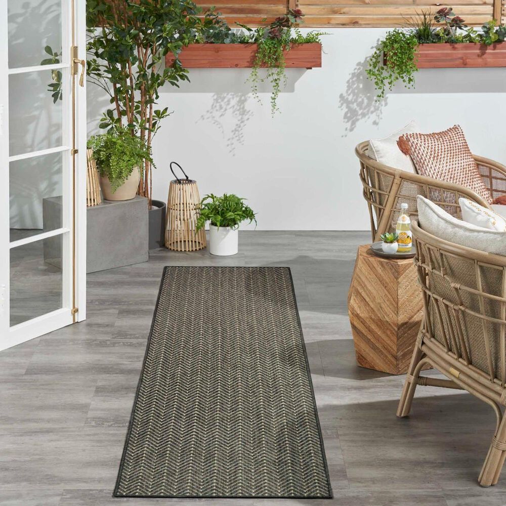Nourison Horizon HOZ02 Charcoal 2&#39;2&quot; x 8&#39; Indoor/Outdoor Runner, , large