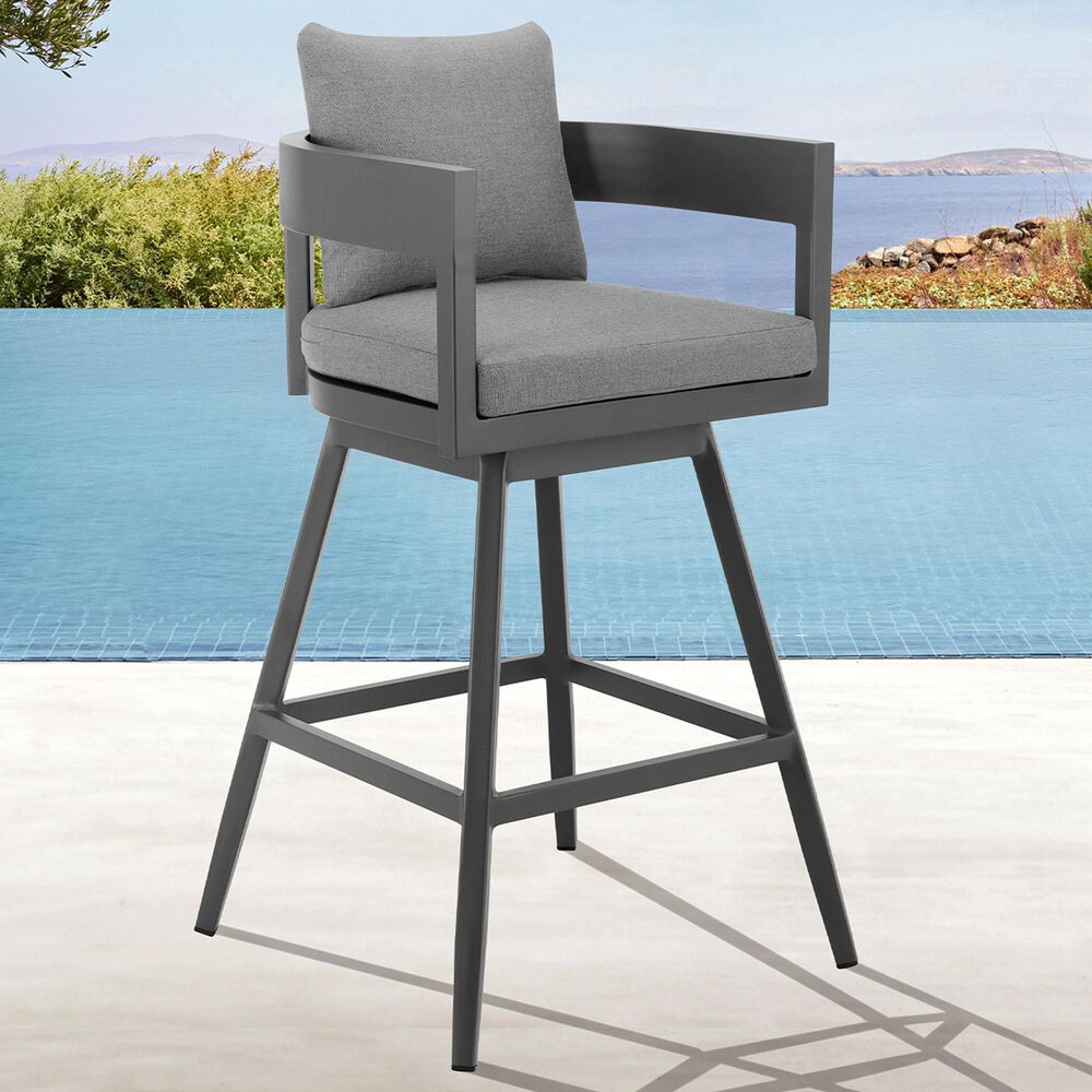 Blue River Menorca Patio Swivel Bar Stool in Dark Gray, , large