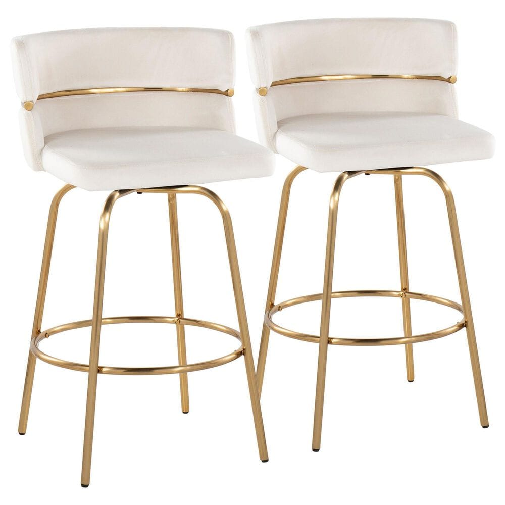LumiSource Cinch 26" Swivel Counter Stool with Cream Upholstery in Gold (Set of 2), , large