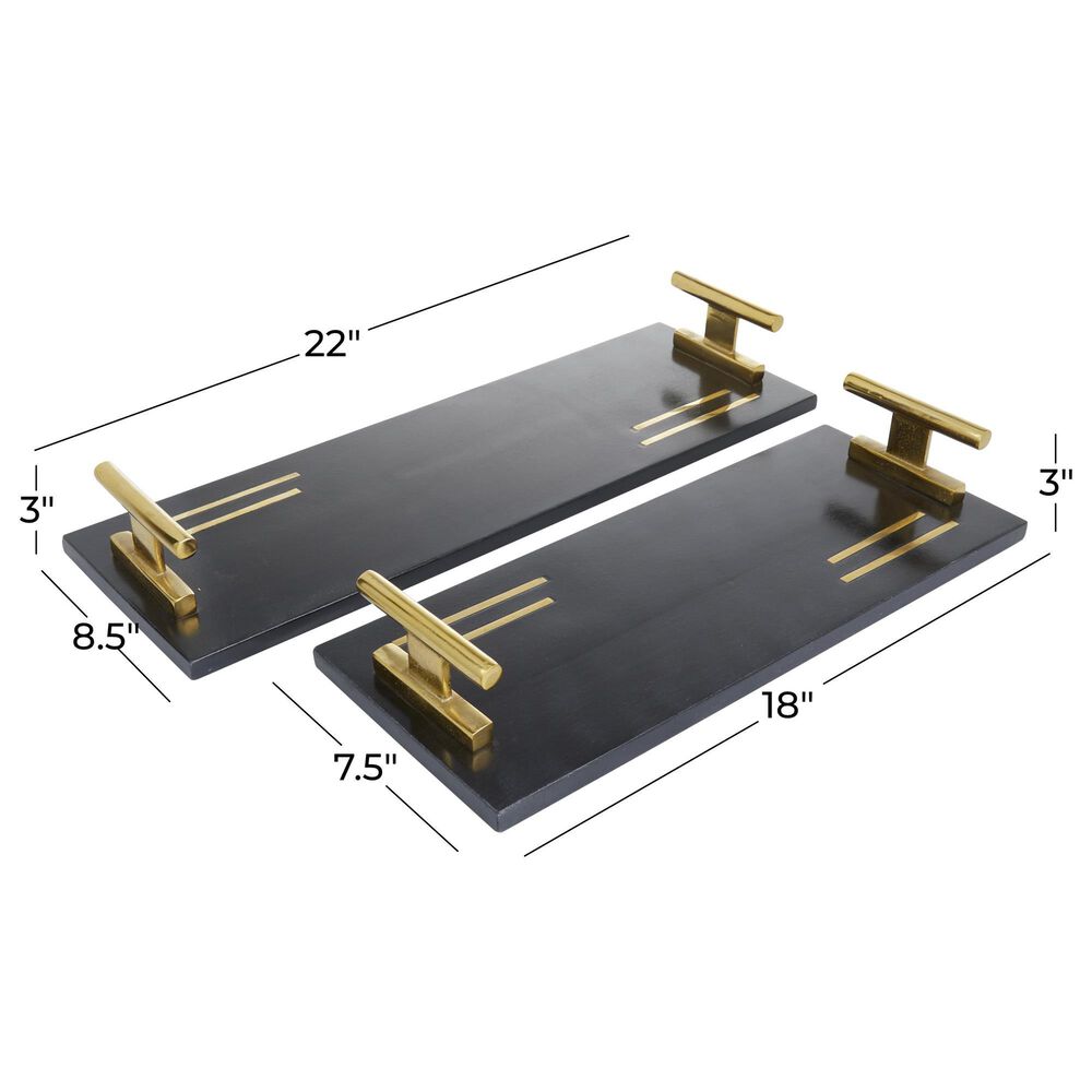 Maple and Jade 2-Piece Tray Set with Handles in Matte Black and Gold, , large