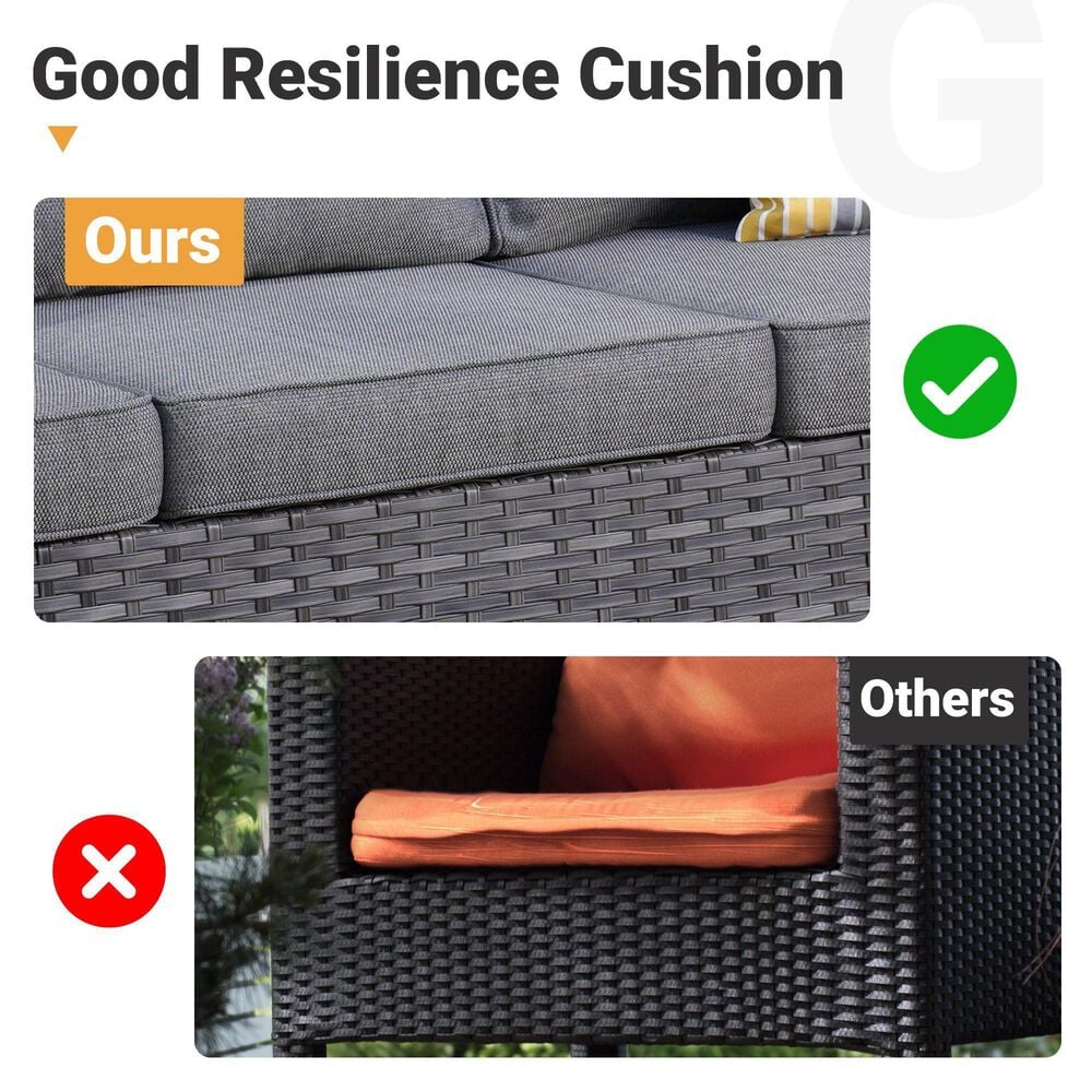 HOMLUX 5-Piece Outdoor Wicker Patio Furniture Set, High Back Rattan Sofa with Chairs, Ottomans &amp; Cushions in Dark Gray, , large