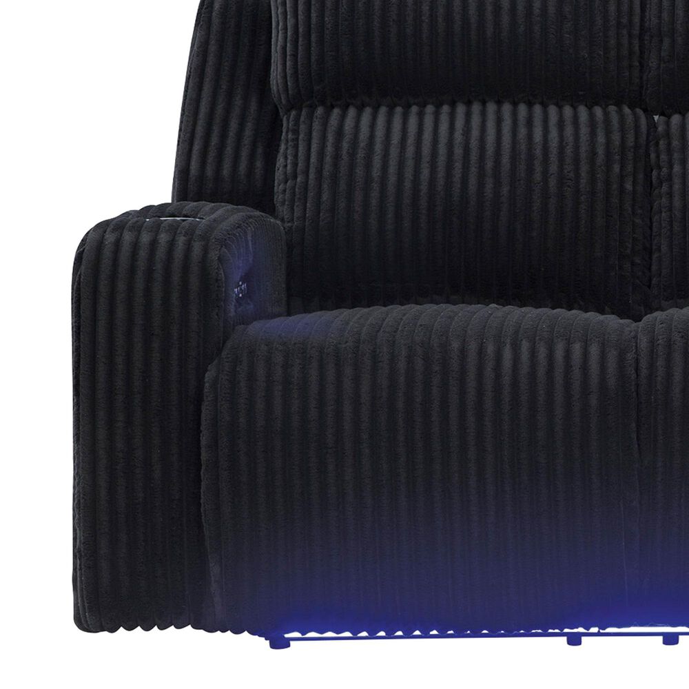 Ashley Forest Lake Power Reclining Sofa with Adjustable Headrest in Black Velvet, , large