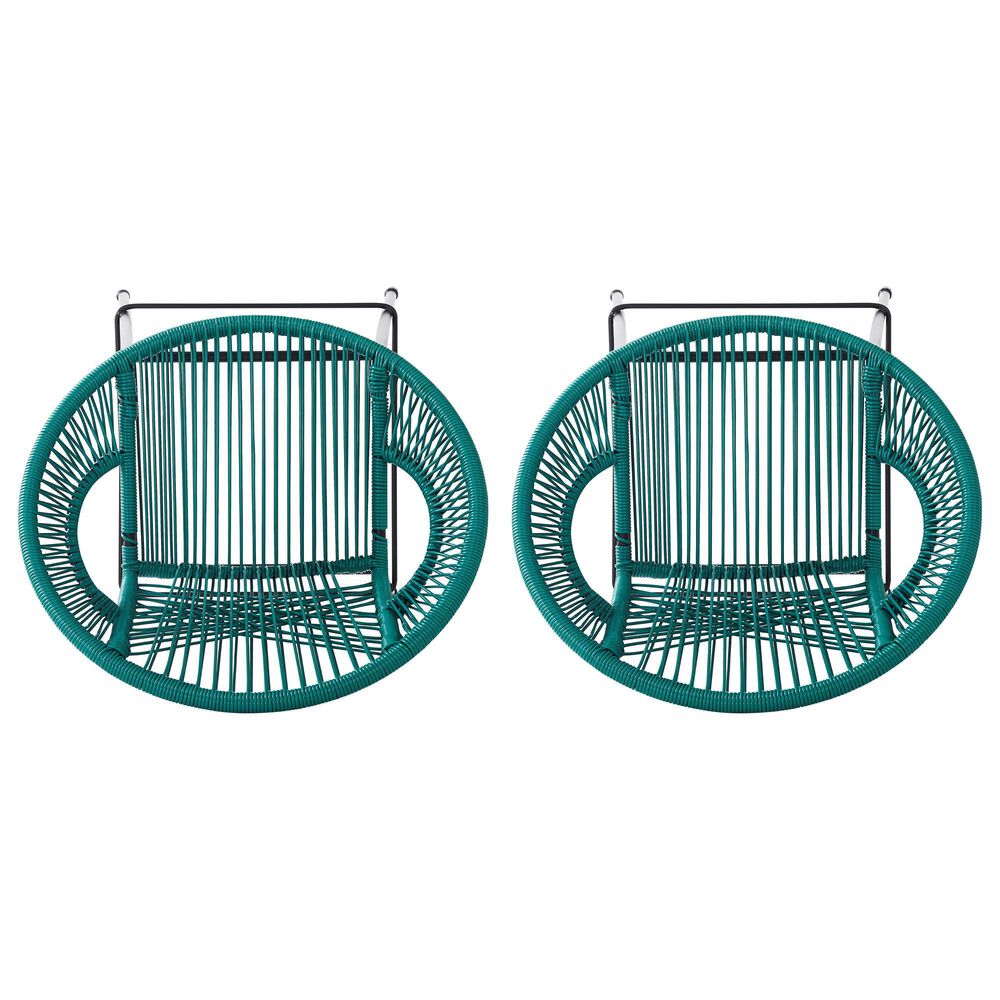 Hearth and Haven Ferrara Outdoor Faux Wicker Barstool in Teal (Set of 2), , large