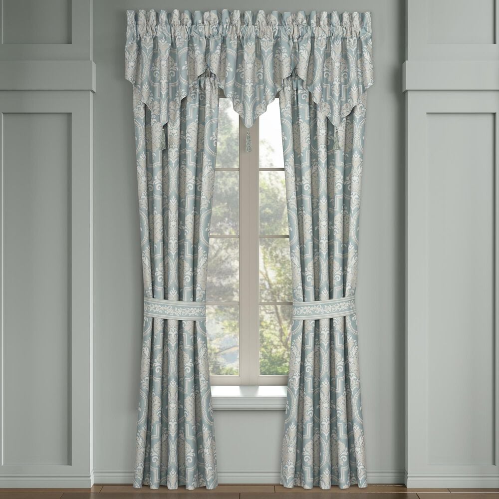 J. Queen New York Tranquility 84&quot; x 50&quot; Window Panel Pair in Aqua, Cream and Gold, , large