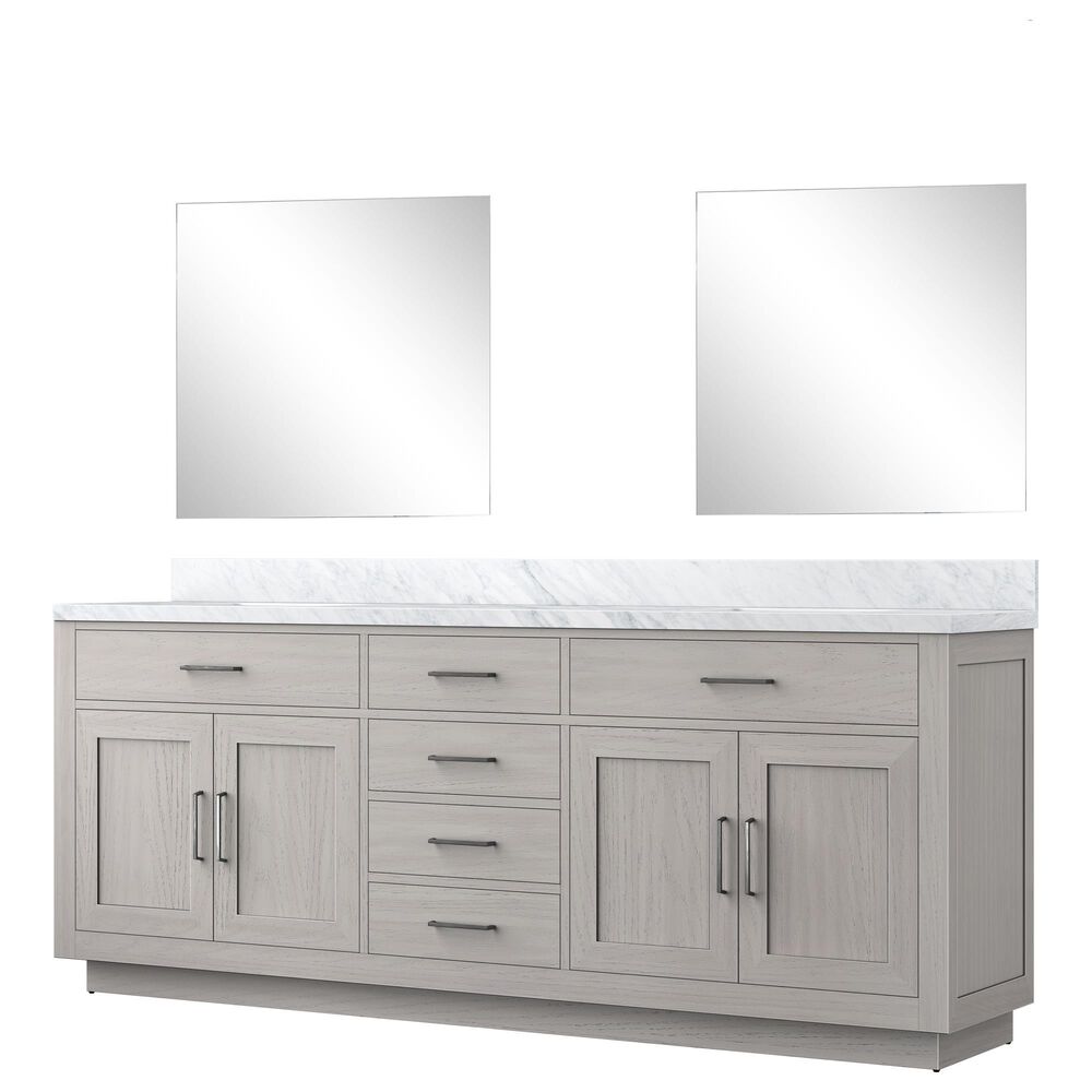 Lexora Home Abbey 84" Double Bathroom Vanity in Black Oak with 2 cm White Carrara Marble Top, Rectangular Sinks and 36" Mirrors, , large