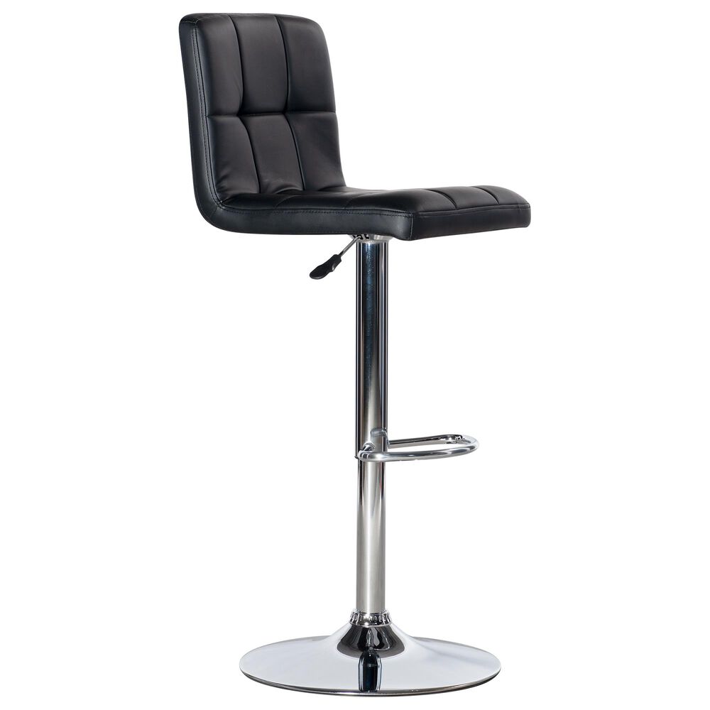 Parkerville Furniture Line Quilted Back Adjustable Swivel Bar Stool in Chrome and Black, , large