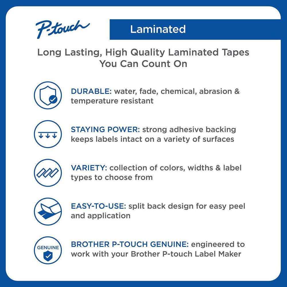 Brother 12mm Tape in Black on White for P-Touch, , large