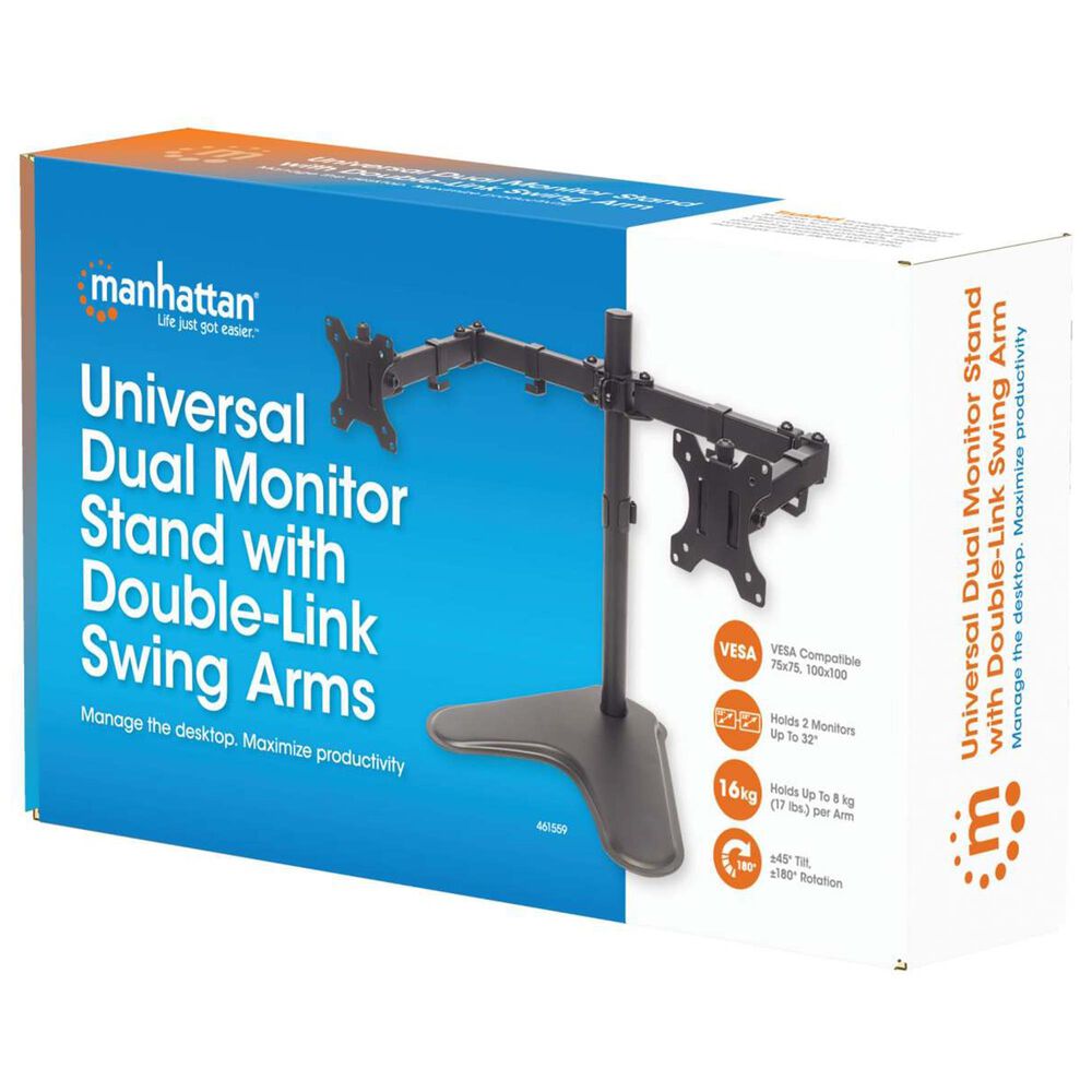Manhattan Dual Monitor Stand with Double-Link Swing Arms for 13" - 32" Displays in Black, , large