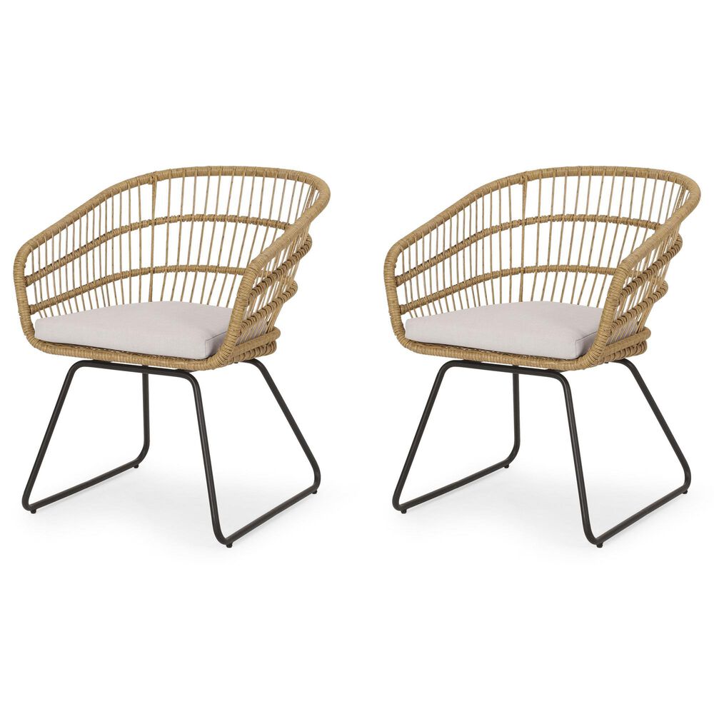 Hearth and Haven Terry Outdoor Dining Chair with Beige Cushion in Light Brown (Set of 2), , large