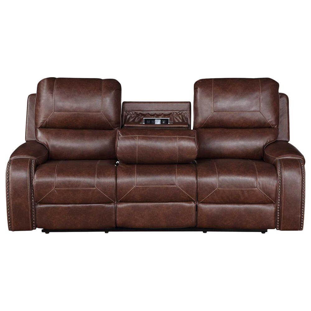 Crystal City Keily Manual Reclining Sofa with Dropdown Table in Brown, , large