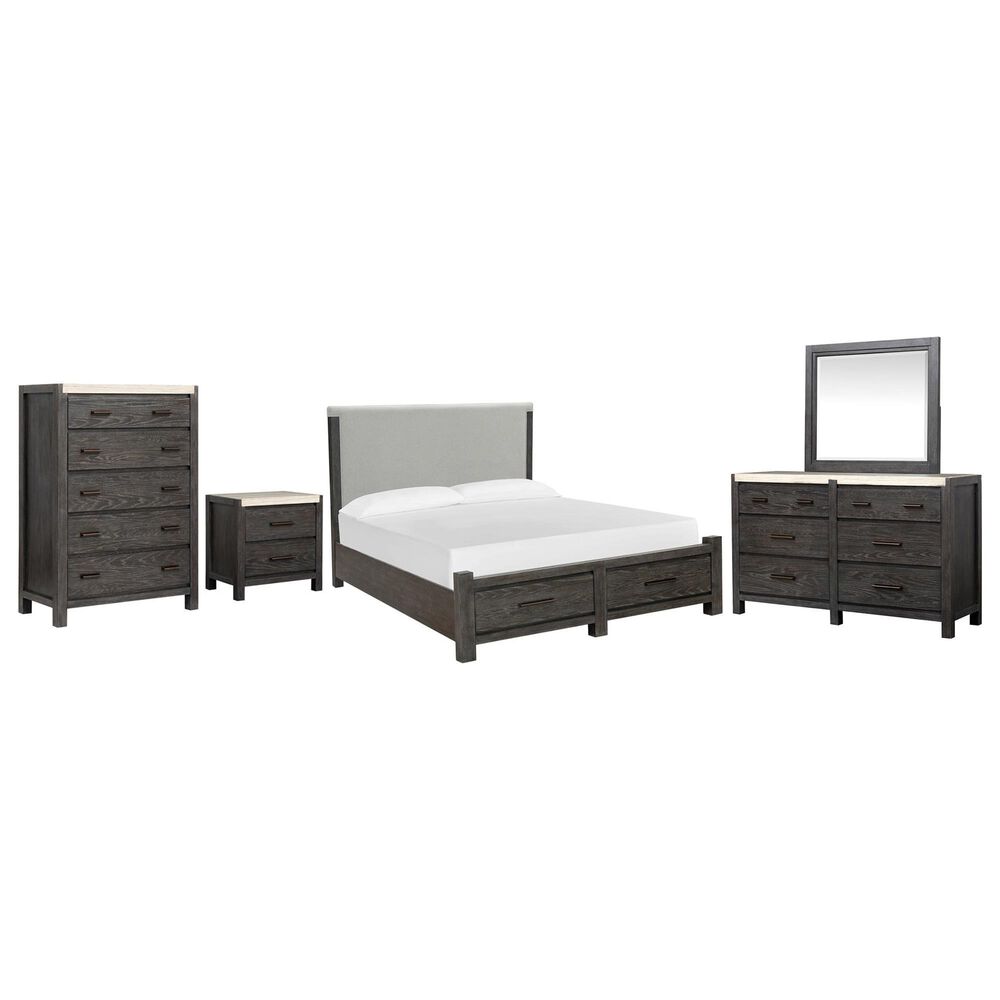 Nicolette Home Plum Creek 5-Piece Queen Upholstered Storage Bedroom Set in Ravenwood Black, , large