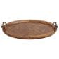 Maple and Jade Oval Tray with Scroll Metal Handles in Oiled Brown, , large