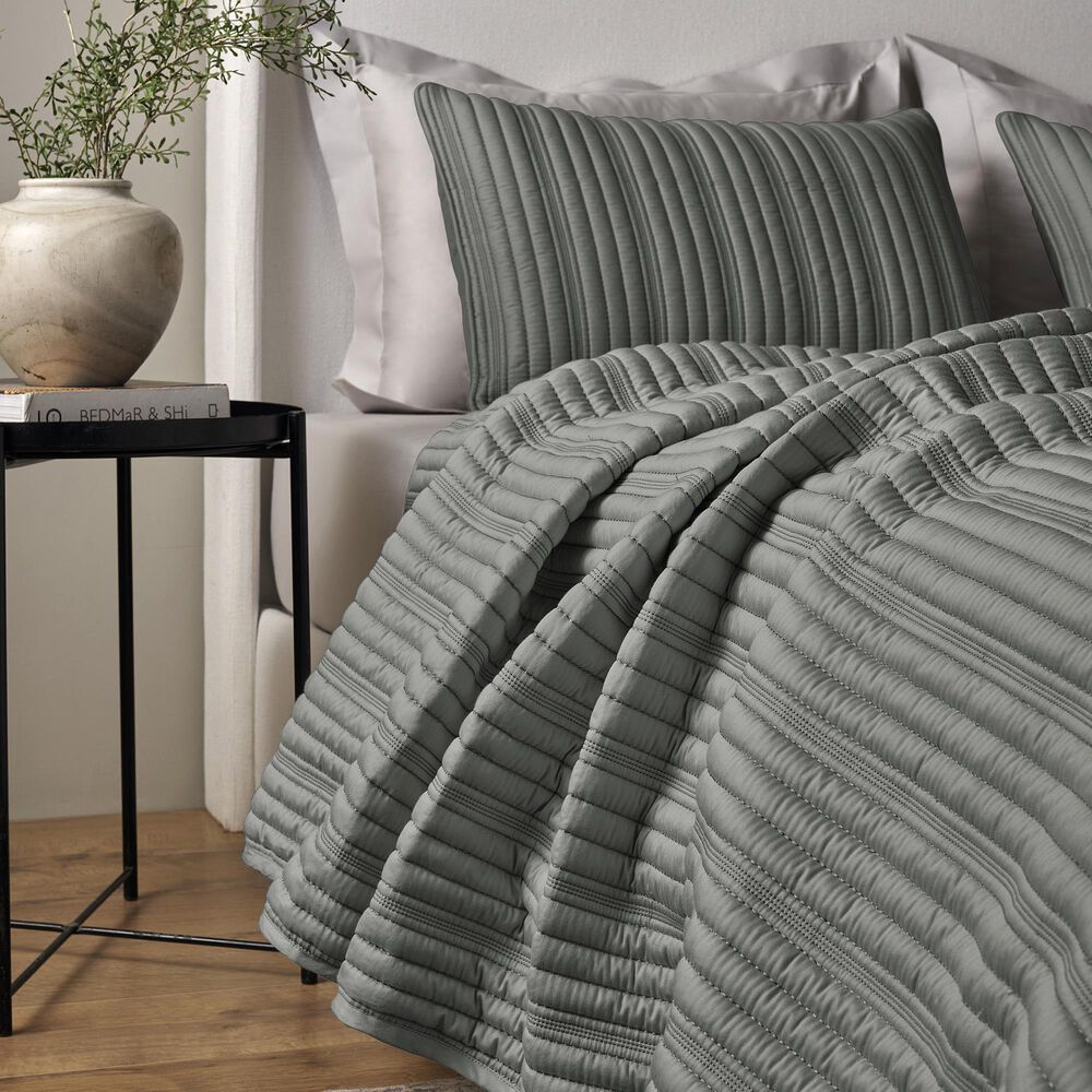 Ann Gish Rib 3-Piece Queen Coverlet Set in Slate, , large