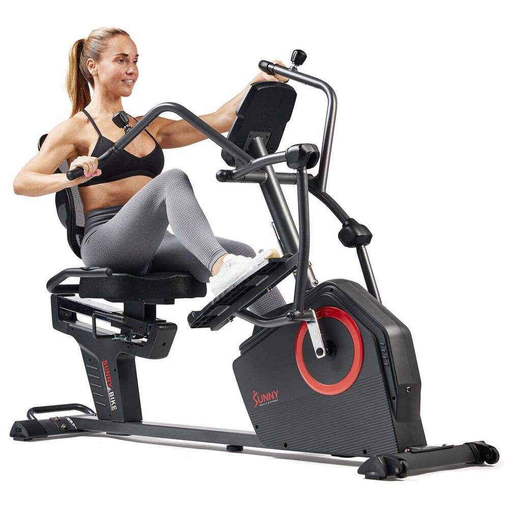Sunny Health &amp; Fitness Smart Electro-Magnetic Resistance Recumbent Elliptical Cross Trainer in Black, , large