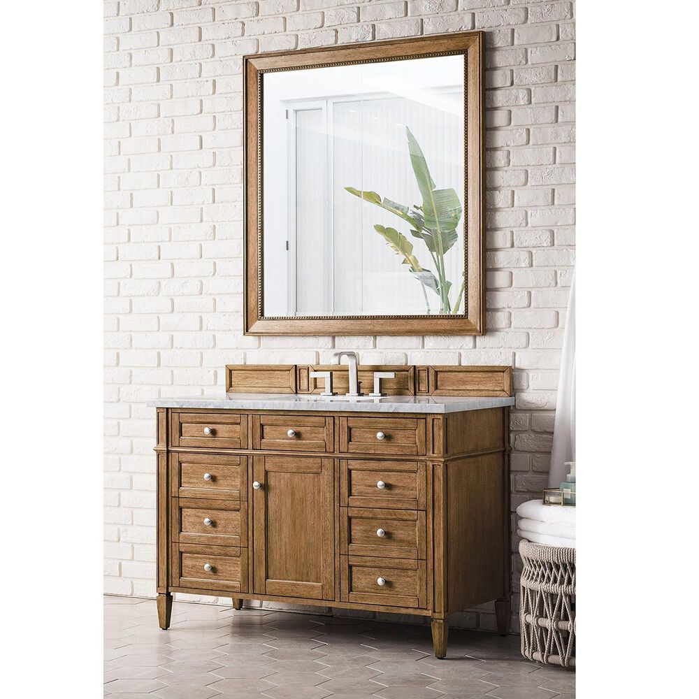 James Martin Vanities Brittany 48&quot; Single Bathroom Vanity in Saddle Brown with 3 cm Arctic Fall Solid Surface Top and Rectangular Sink, , large