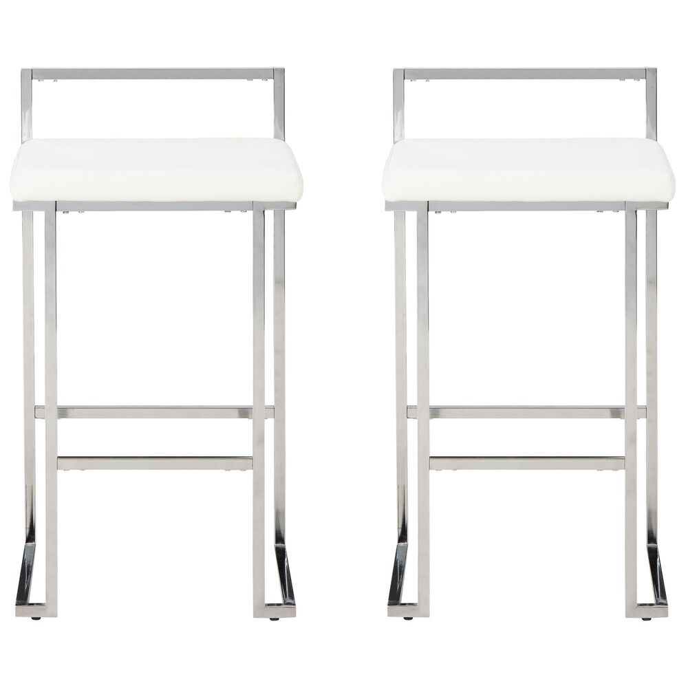 Ashley Madanere Bar Stool Set of 2 in White/Chrome Finish, , large