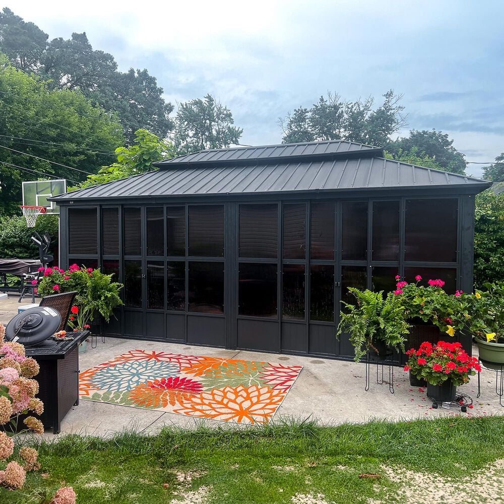 HOMLUX 12' x 20' Outdoor Hardtop Gazebo with Aluminum Frame, Double Galvanized Roof, Detachable Windows, Solarium Sunroom in Gray, , large