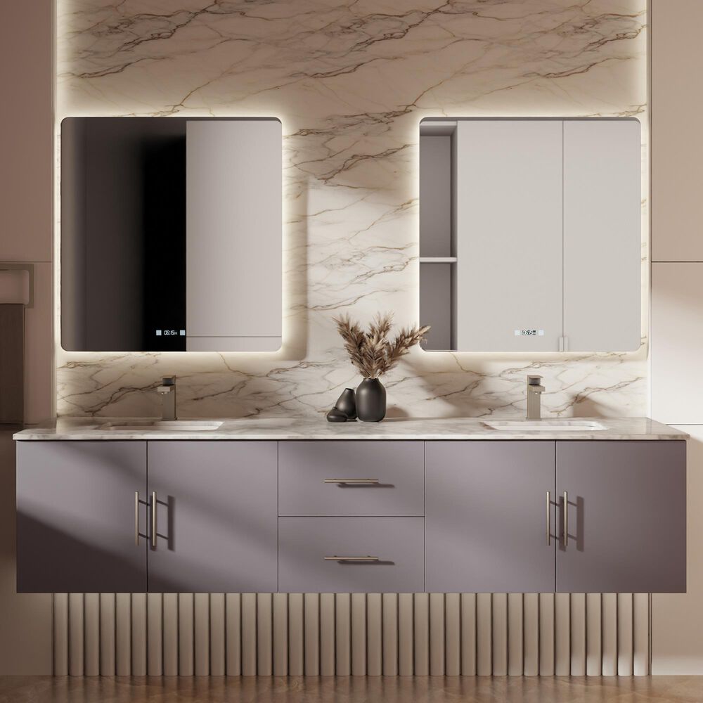 Lexora Home Geneva 80&quot; Double Bathroom Vanity in Dark Grey with 2 cm White Carrara Marble Top and Rectangular Sinks, , large