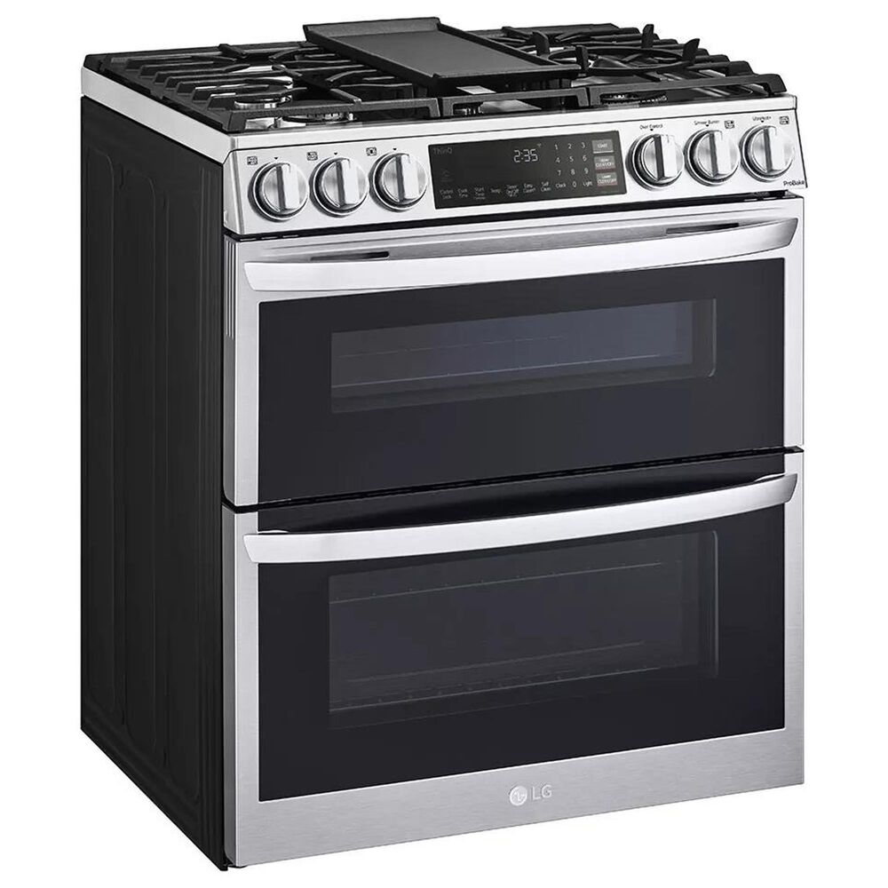 LG 2-Piece Kitchen Package with 6.9 Cu. Ft. Smart Slide-In Double Oven Gas Range and 2.1 Cu. Ft. Smart Over-the-Range Microwave in Printproof Stainless Steel, , large